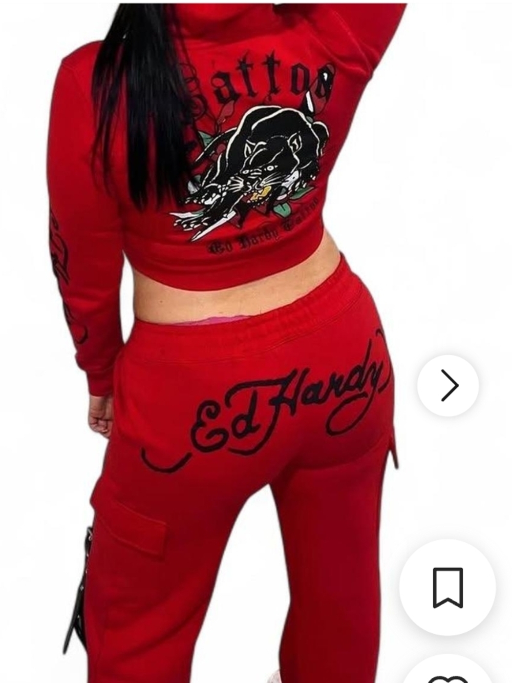 Ed Hardy Red Graphic Sweatsuit Zip up Cropped Hoodie 🆕♥️🎁